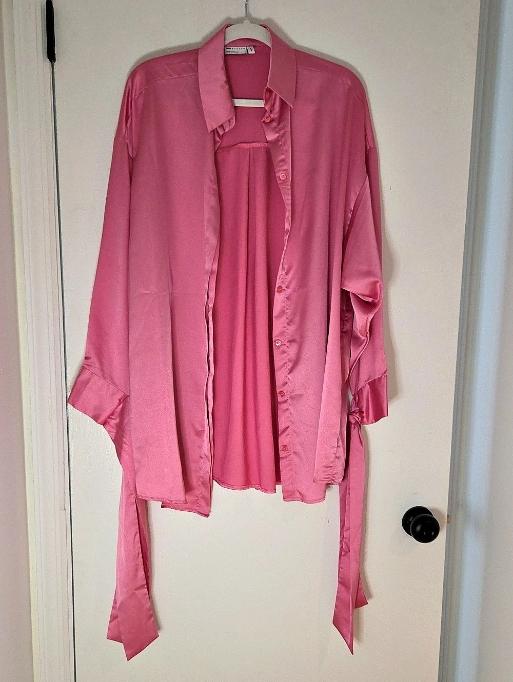 ASOS DESIGN Pink Tie Sleeve Button Down Shirt